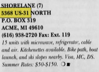 Shorelane Motel - Jun 1997 Ad (newer photo)